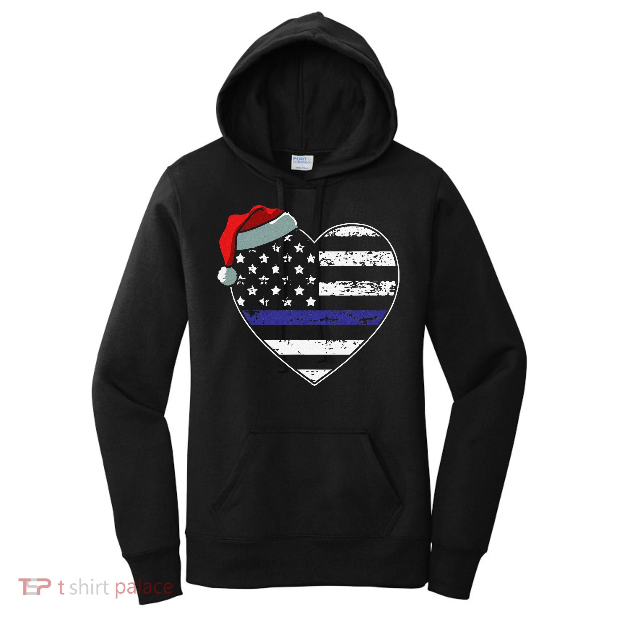 American Flag Blue Line Police Christmas Pajama Cop Officer Women's Hoodie