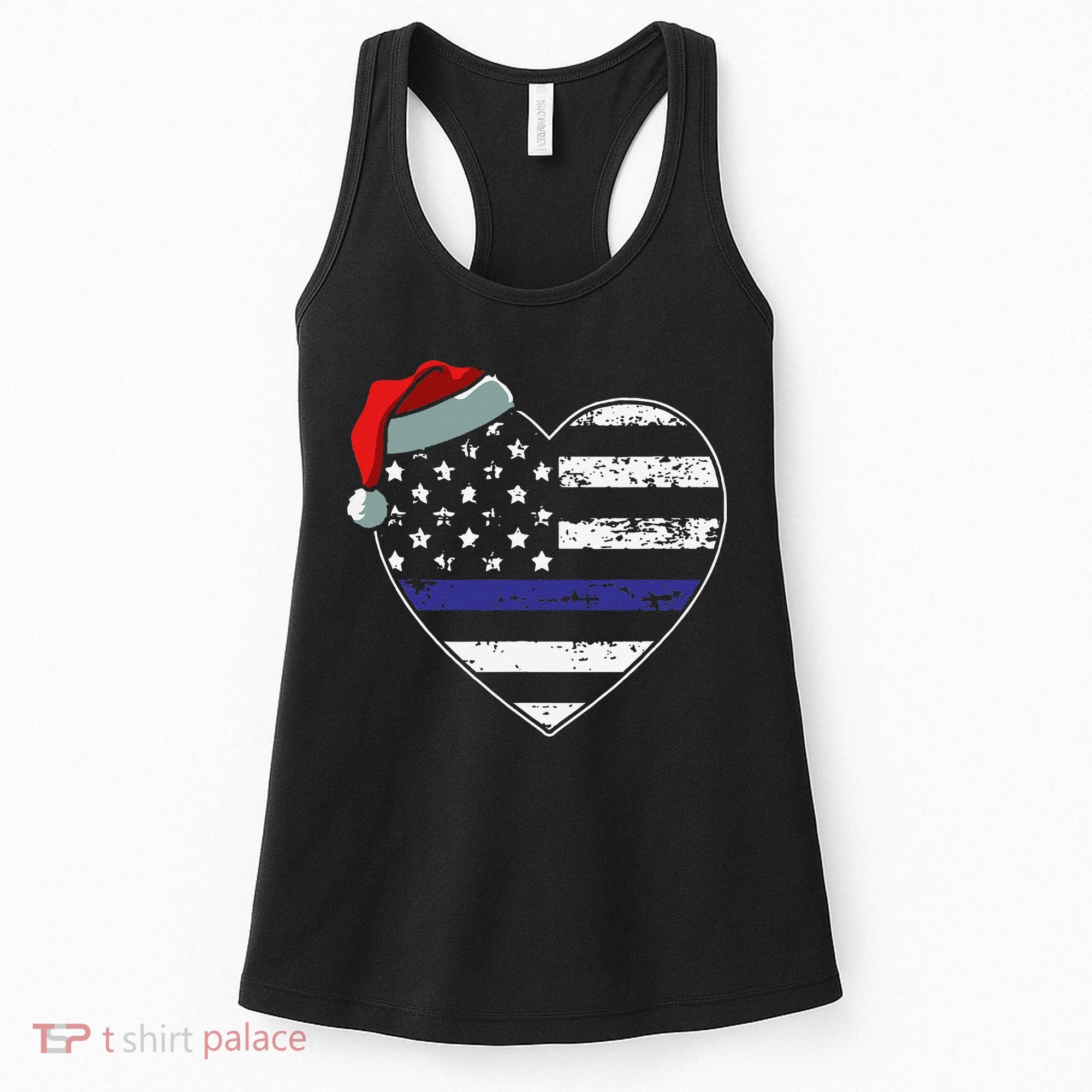 American Flag Blue Line Police Christmas Pajama Cop Officer Women's Tank Top