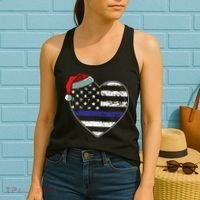 American Flag Blue Line Police Christmas Pajama Cop Officer Women's Tank Top thumb 2