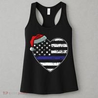 American Flag Blue Line Police Christmas Pajama Cop Officer Women's Tank Top thumb 3