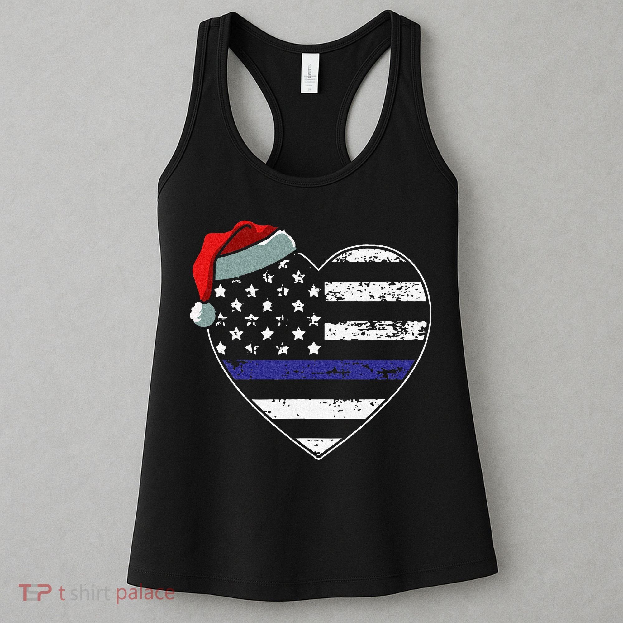 American Flag Blue Line Police Christmas Pajama Cop Officer Women's Tank Top