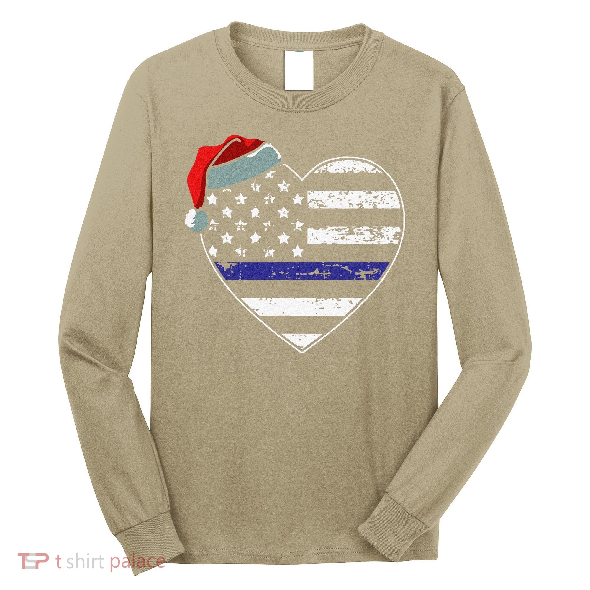 American Flag Blue Line Police Christmas Pajama Cop Officer Long Sleeve Shirt