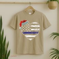 American Flag Blue Line Police Christmas Pajama Cop Officer T-Shirt thumb 2