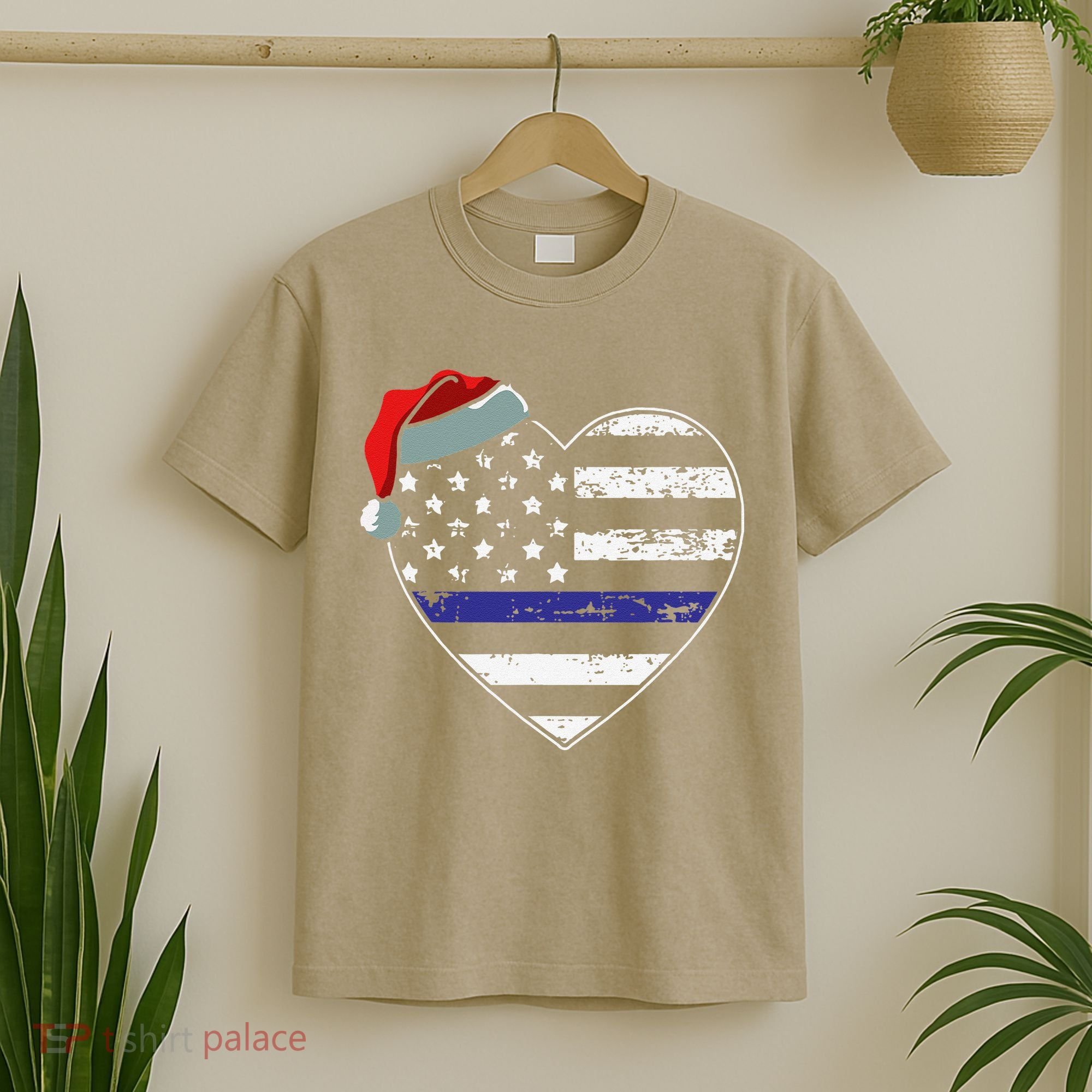 American Flag Blue Line Police Christmas Pajama Cop Officer T-Shirt