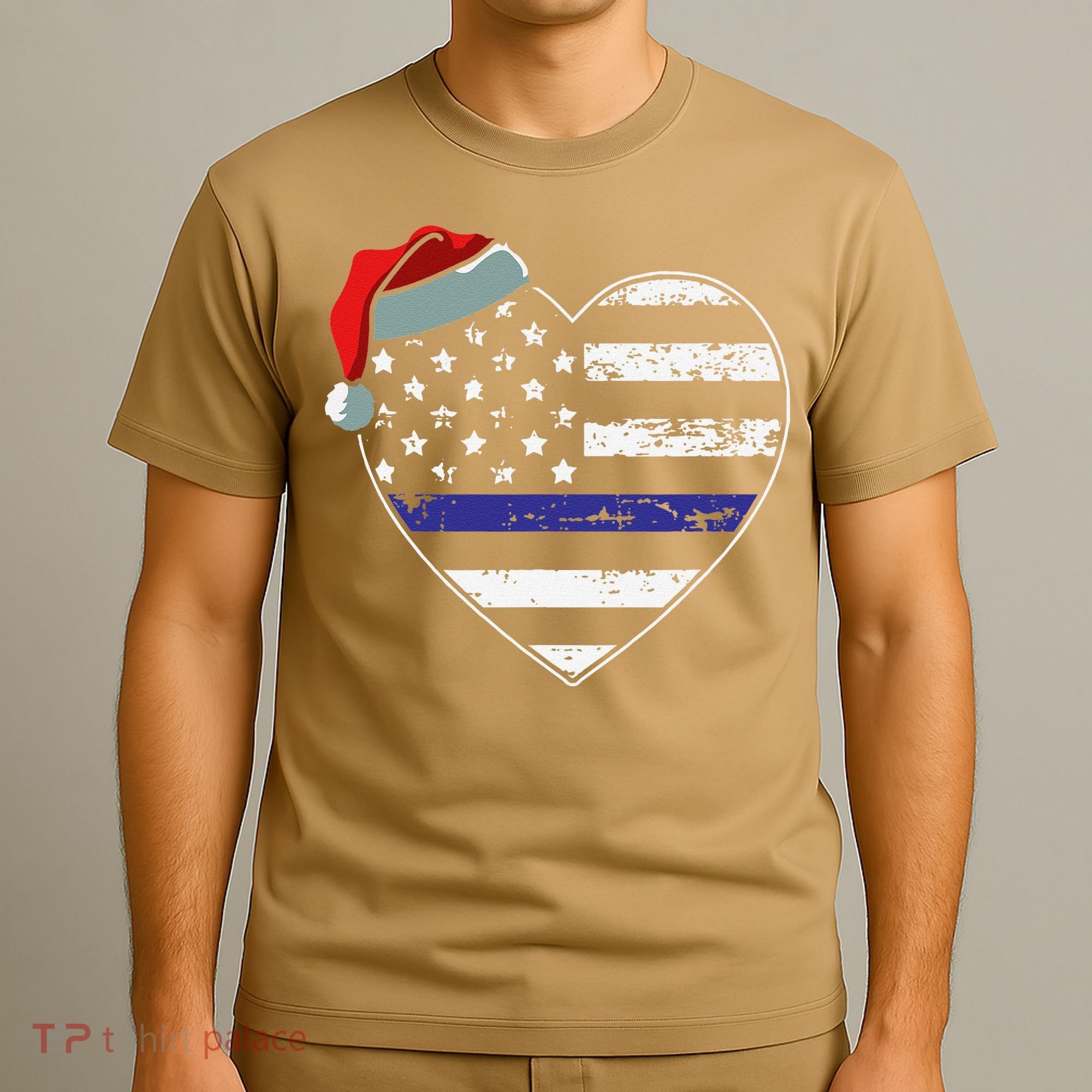 American Flag Blue Line Police Christmas Pajama Cop Officer T-Shirt