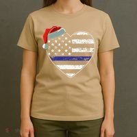 American Flag Blue Line Police Christmas Pajama Cop Officer T-Shirt thumb 4