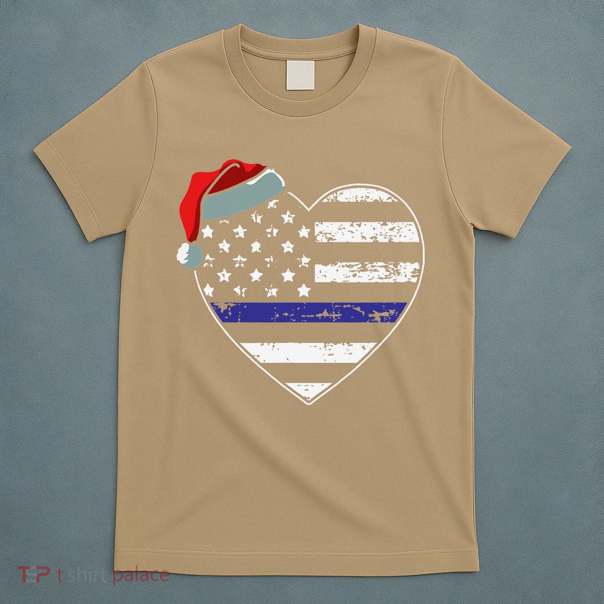 American Flag Blue Line Police Christmas Pajama Cop Officer T-Shirt