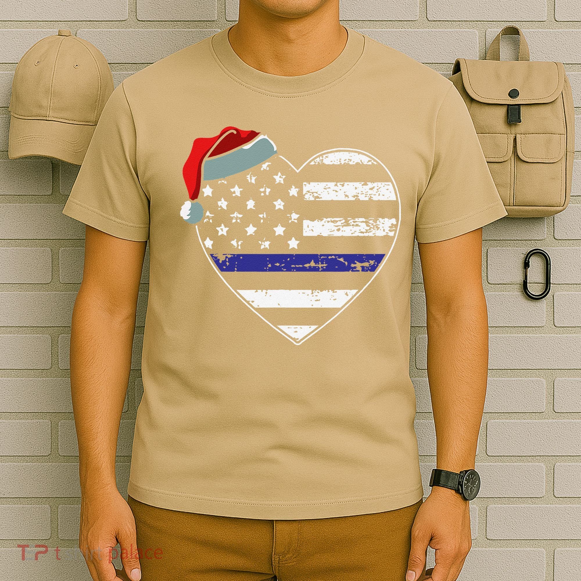 American Flag Blue Line Police Christmas Pajama Cop Officer T-Shirt