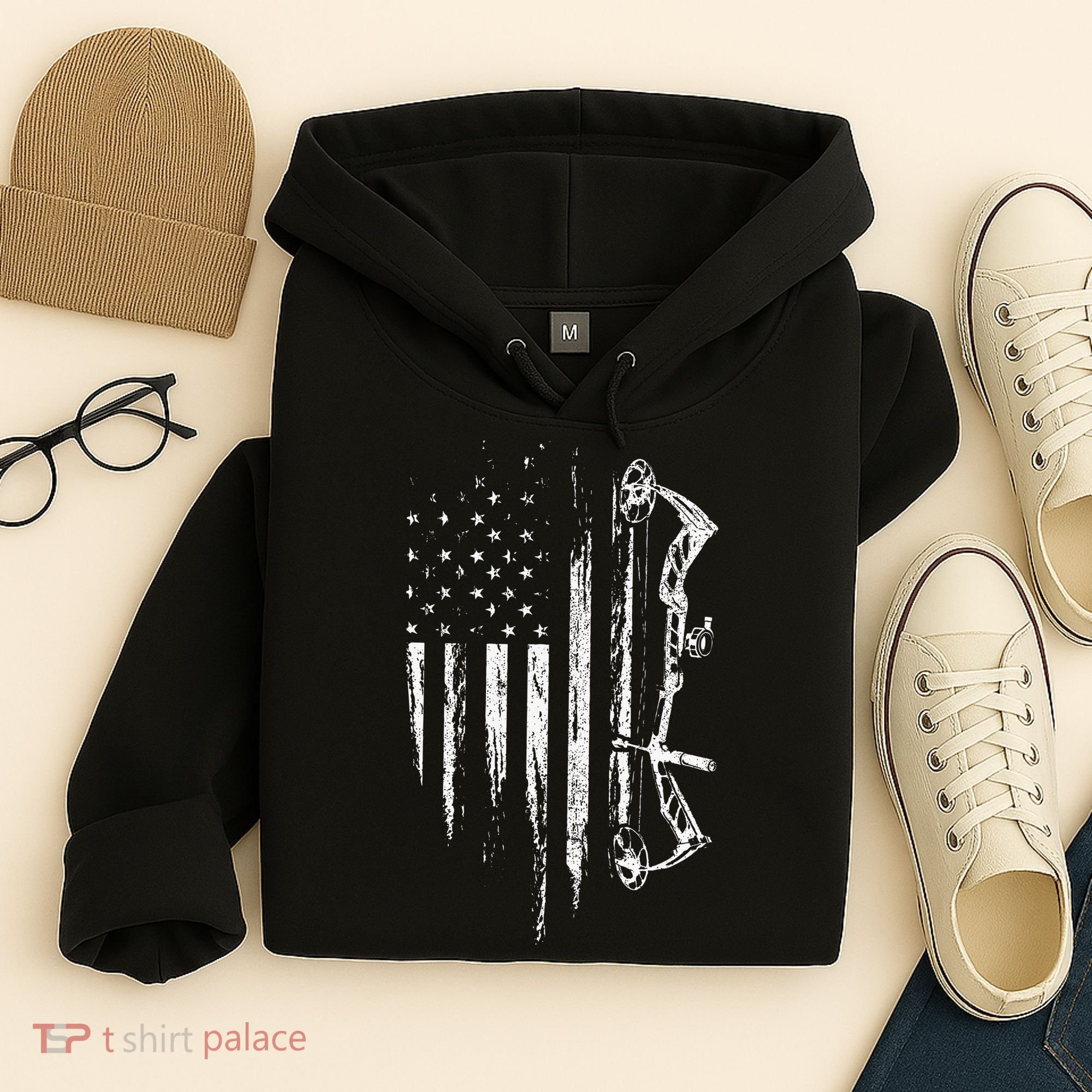 American Flag Bowhunting Bow Archery Gift For Deer Hunter Hoodie