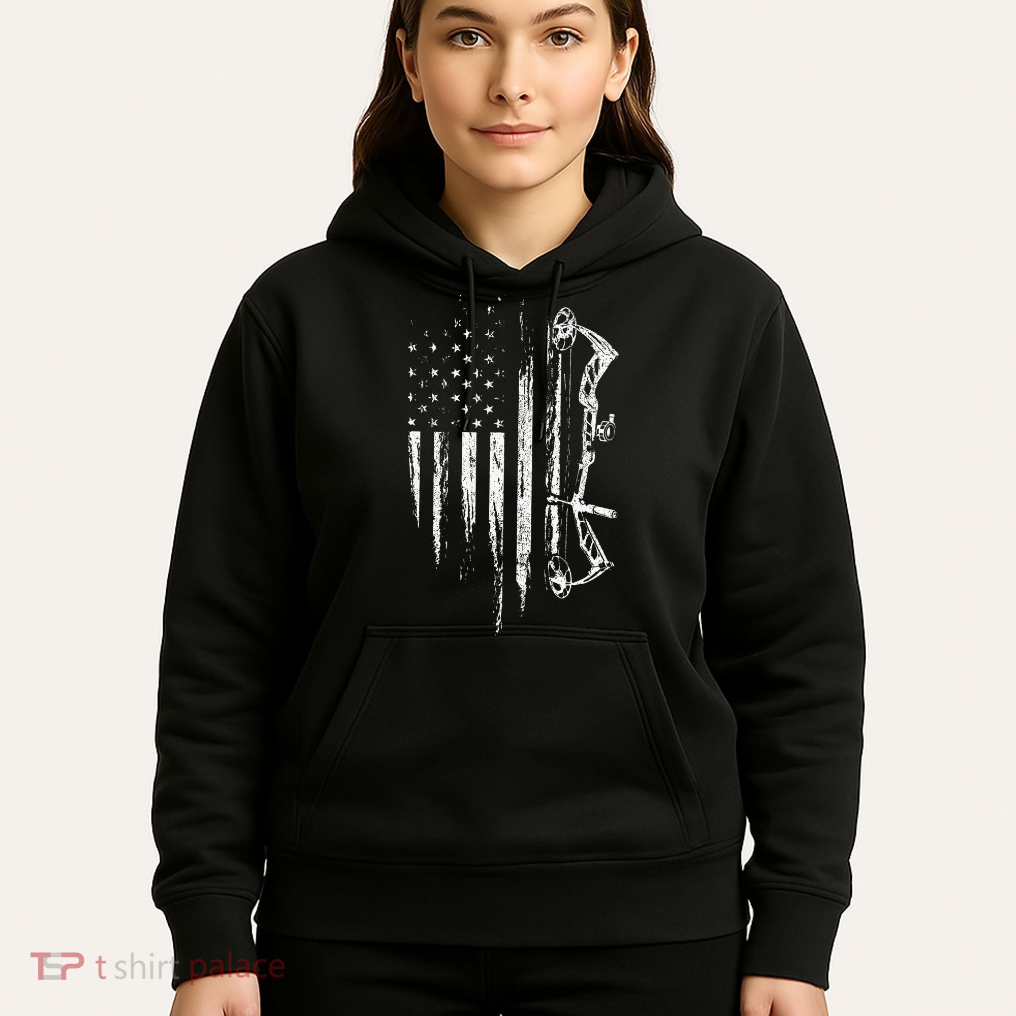 American Flag Bowhunting Bow Archery Gift For Deer Hunter Hoodie