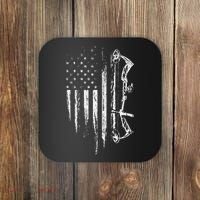 American Flag Bowhunting Bow Archery Gift For Deer Hunter Coaster thumb 0