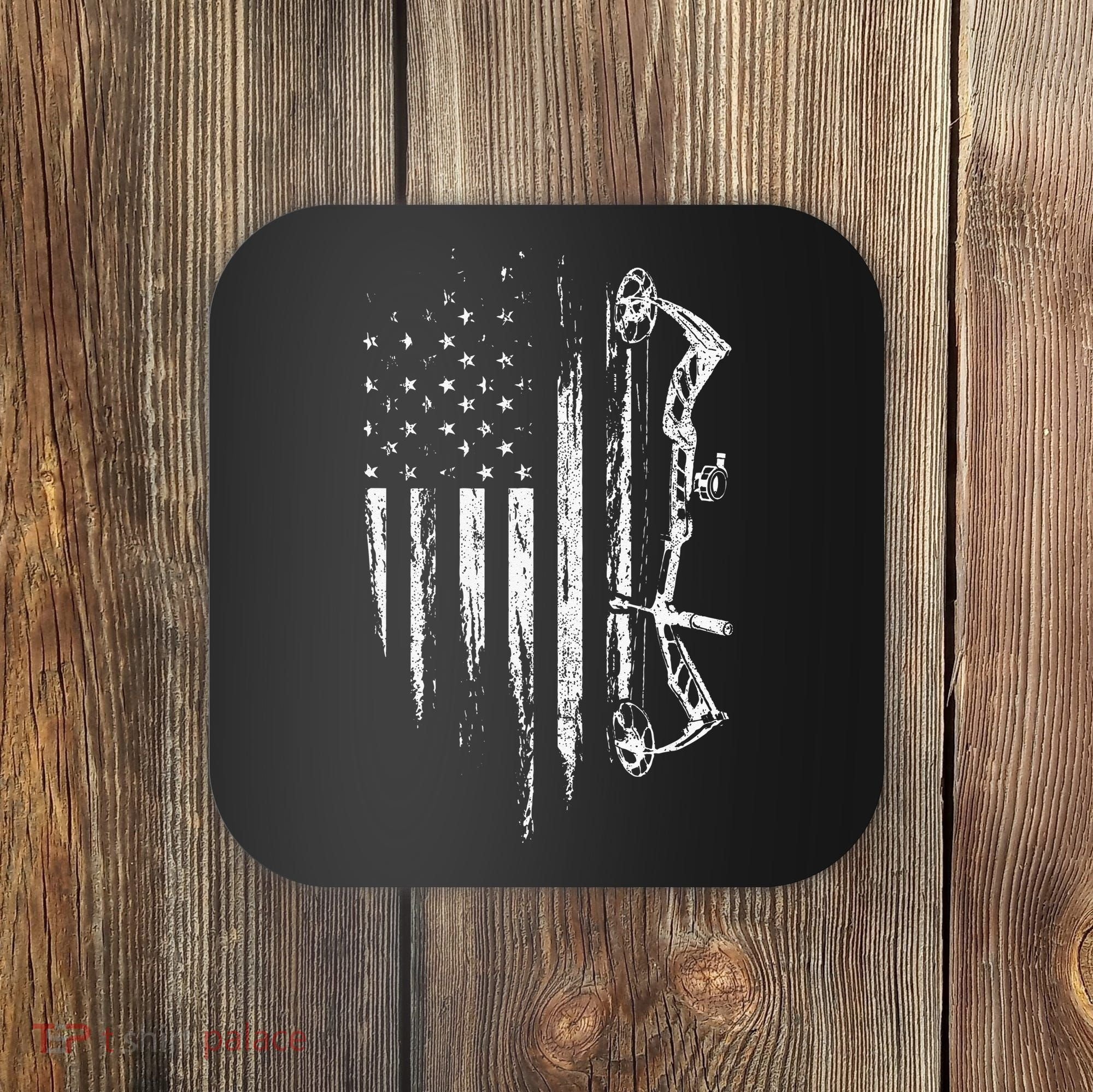 American Flag Bowhunting Bow Archery Gift For Deer Hunter Coaster