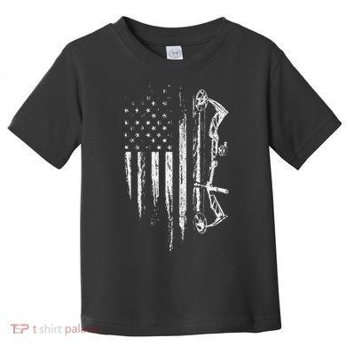 American Flag Bowhunting Bow Archery Gift For Deer Hunter Toddler T-Shirt