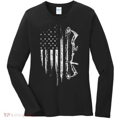 American Flag Bowhunting Bow Archery Gift For Deer Hunter Women's Long Sleeve Shirt