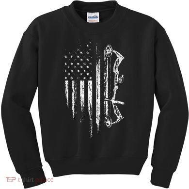 American Flag Bowhunting Bow Archery Gift For Deer Hunter Kids Sweatshirt