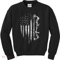 American Flag Bowhunting Bow Archery Gift For Deer Hunter Kids Sweatshirt thumb 0