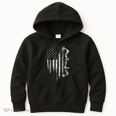American Flag Bowhunting Bow Archery Gift For Deer Hunter Kids Hoodie