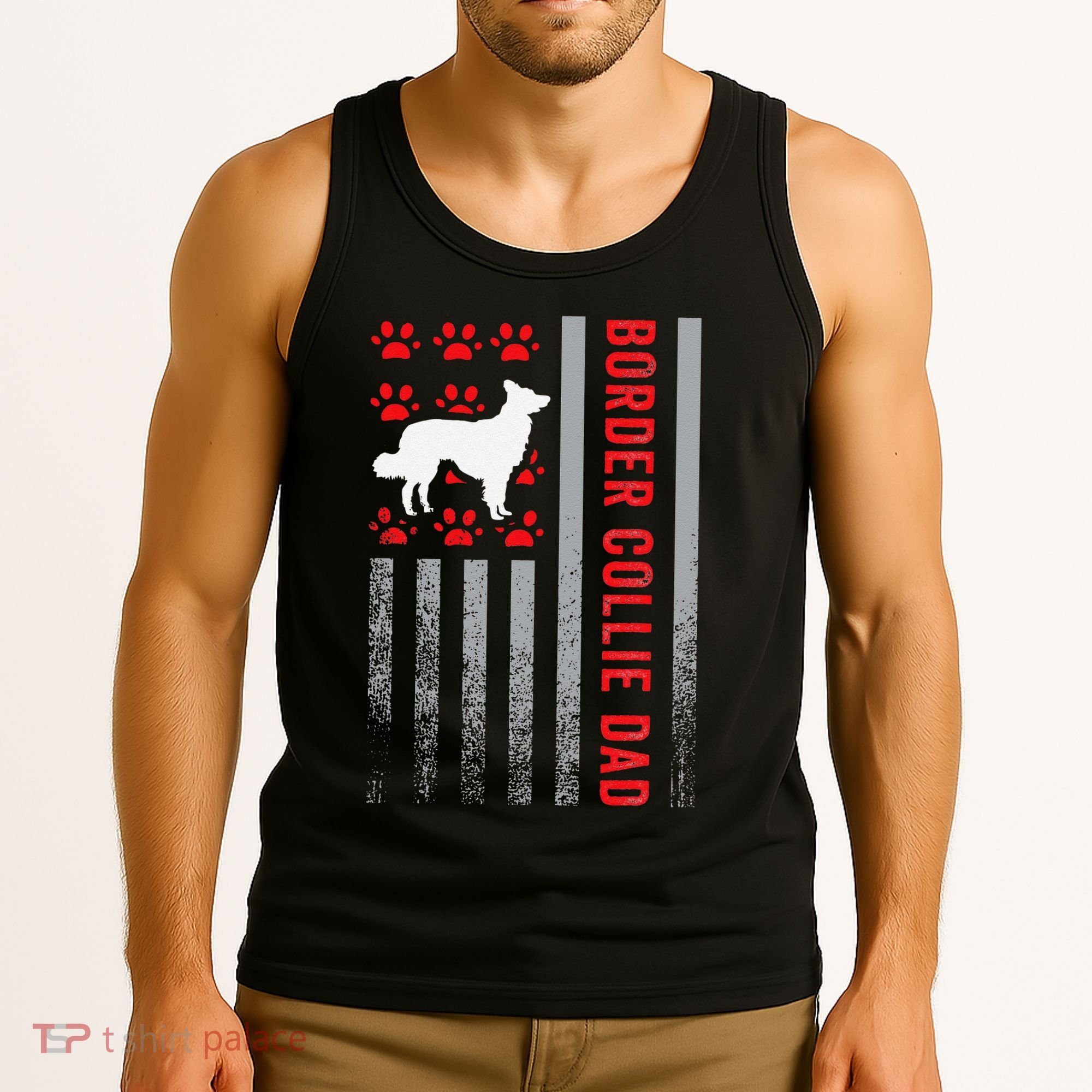 American Flag Border Collie Dad Gift Dog Paw Print Patriotic Tank Top