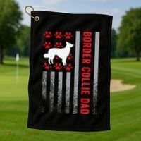 American Flag Border Collie Dad Gift Dog Paw Print Patriotic Golf Towel thumb 1