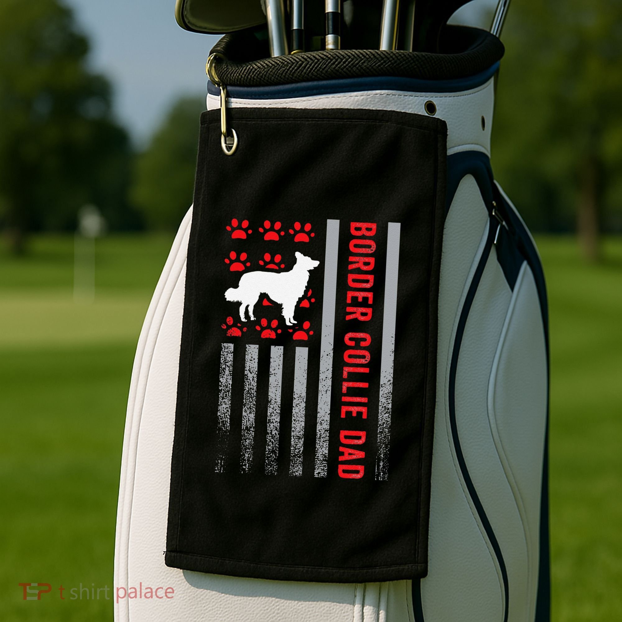 American Flag Border Collie Dad Gift Dog Paw Print Patriotic Golf Towel