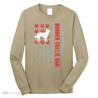 American Flag Border Collie Dad Gift Dog Paw Print Patriotic Long Sleeve Shirt thumb 0