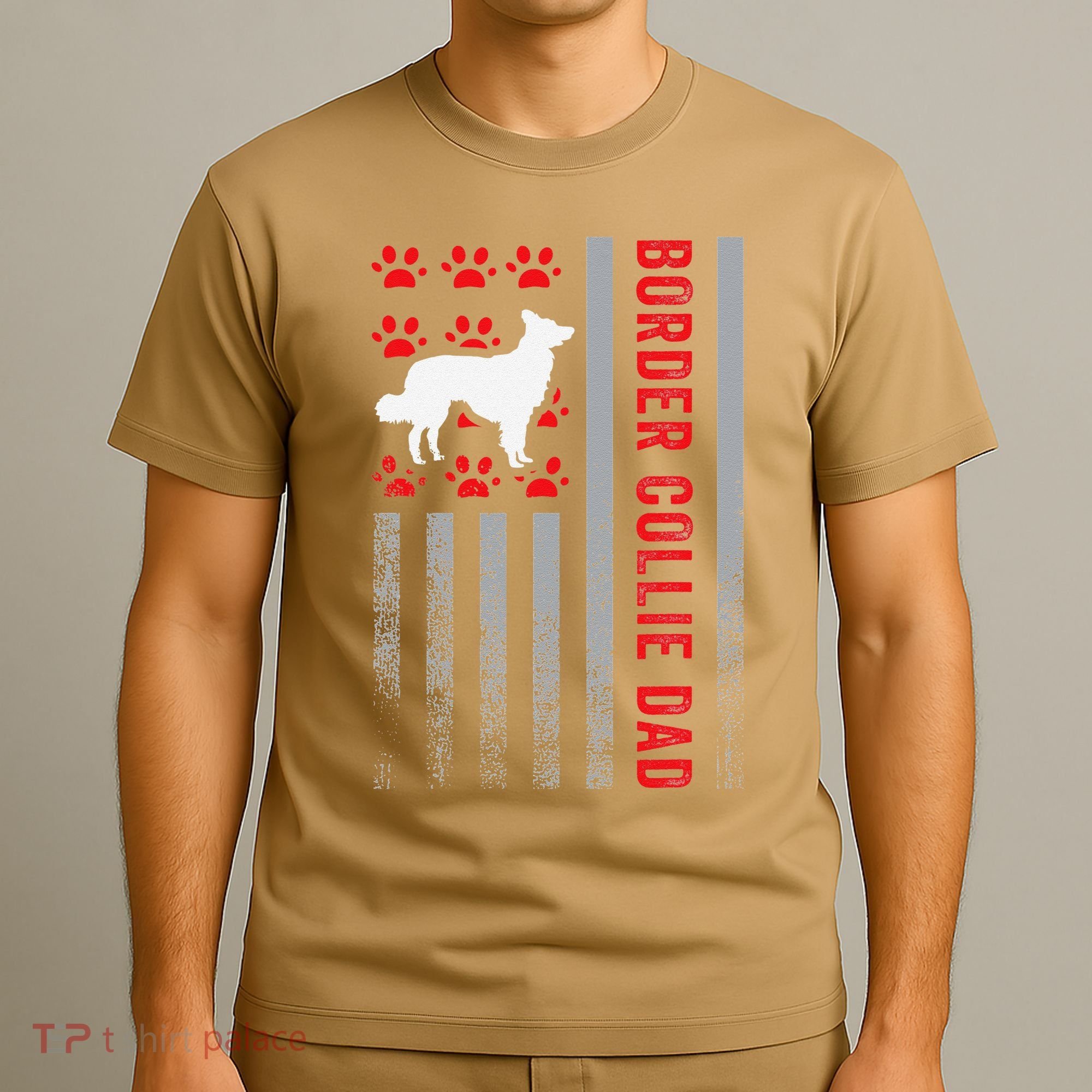 American Flag Border Collie Dad Gift Dog Paw Print Patriotic T-Shirt