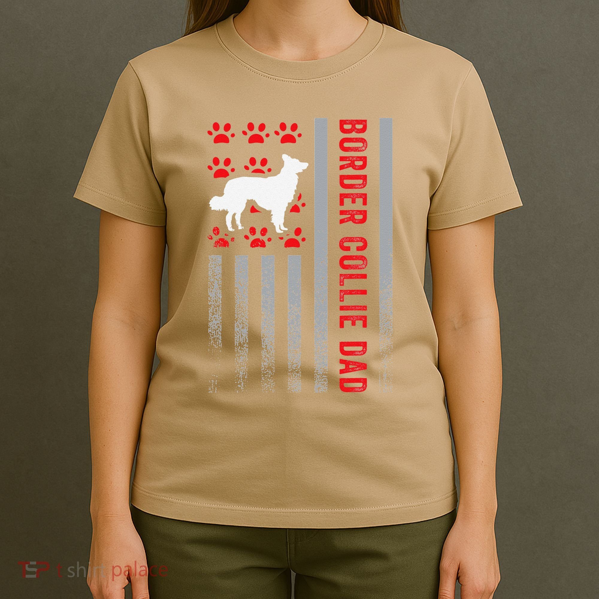 American Flag Border Collie Dad Gift Dog Paw Print Patriotic T-Shirt