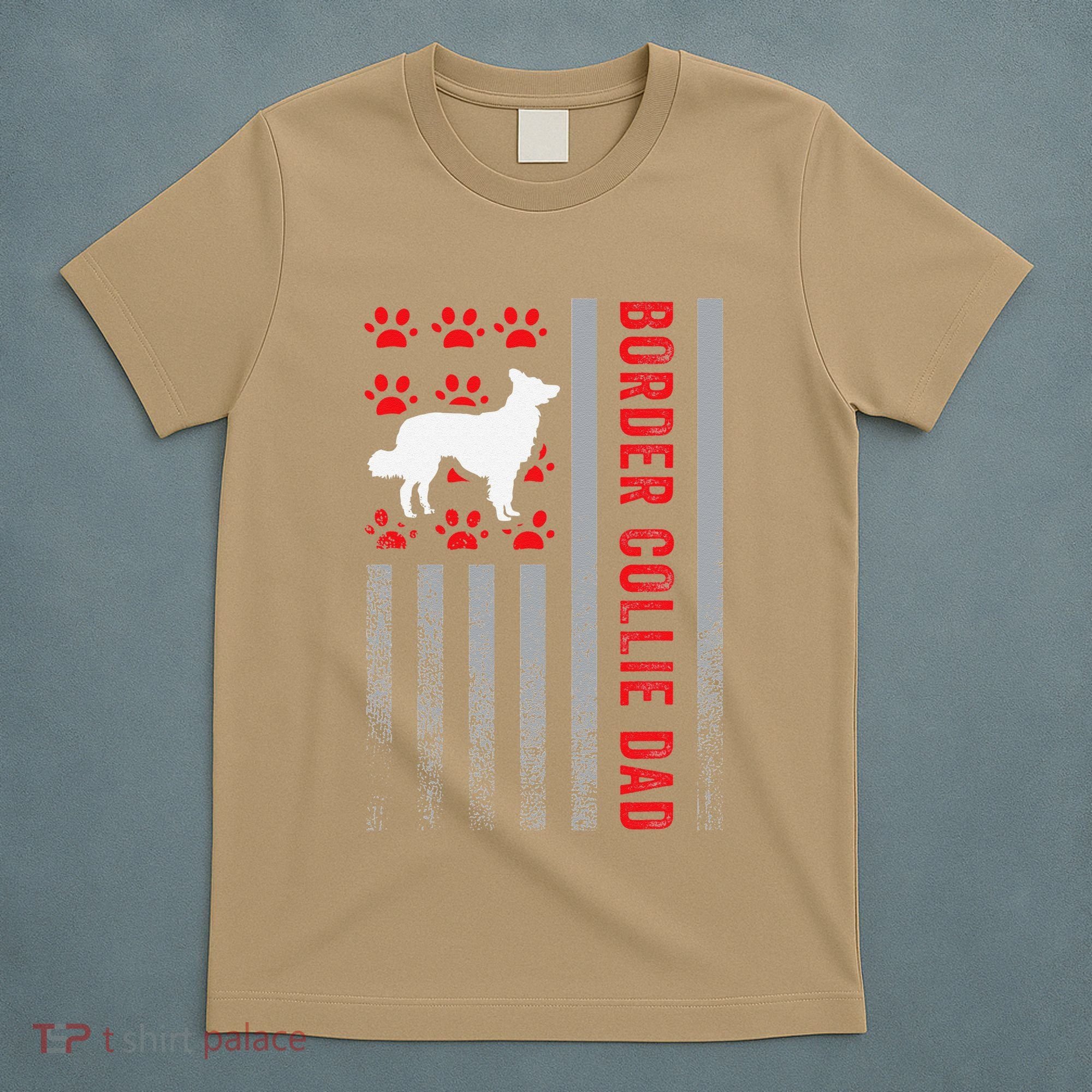 American Flag Border Collie Dad Gift Dog Paw Print Patriotic T-Shirt