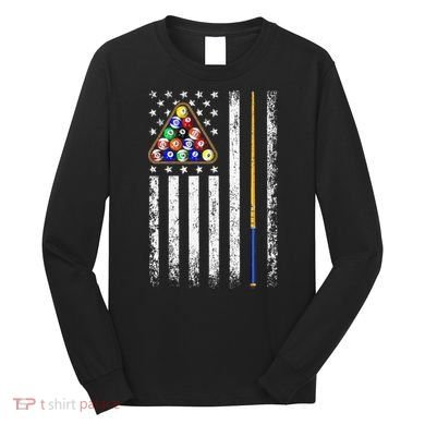 American Flag Billiard Vintage Pool Player Long Sleeve Shirt