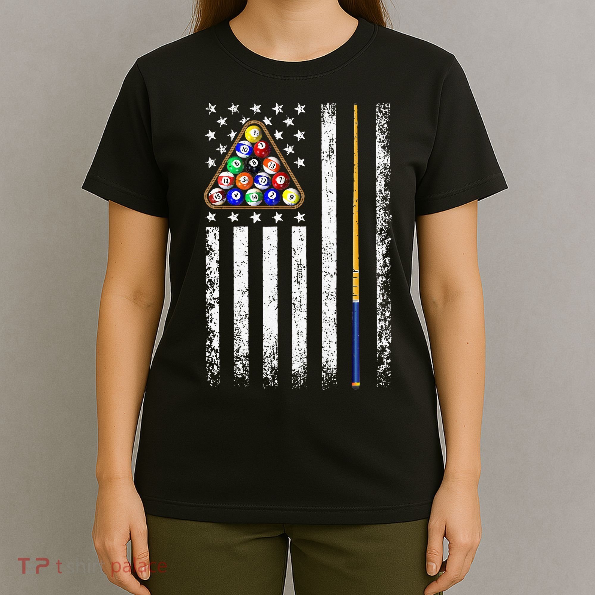 American Flag Billiard Vintage Pool Player T-Shirt