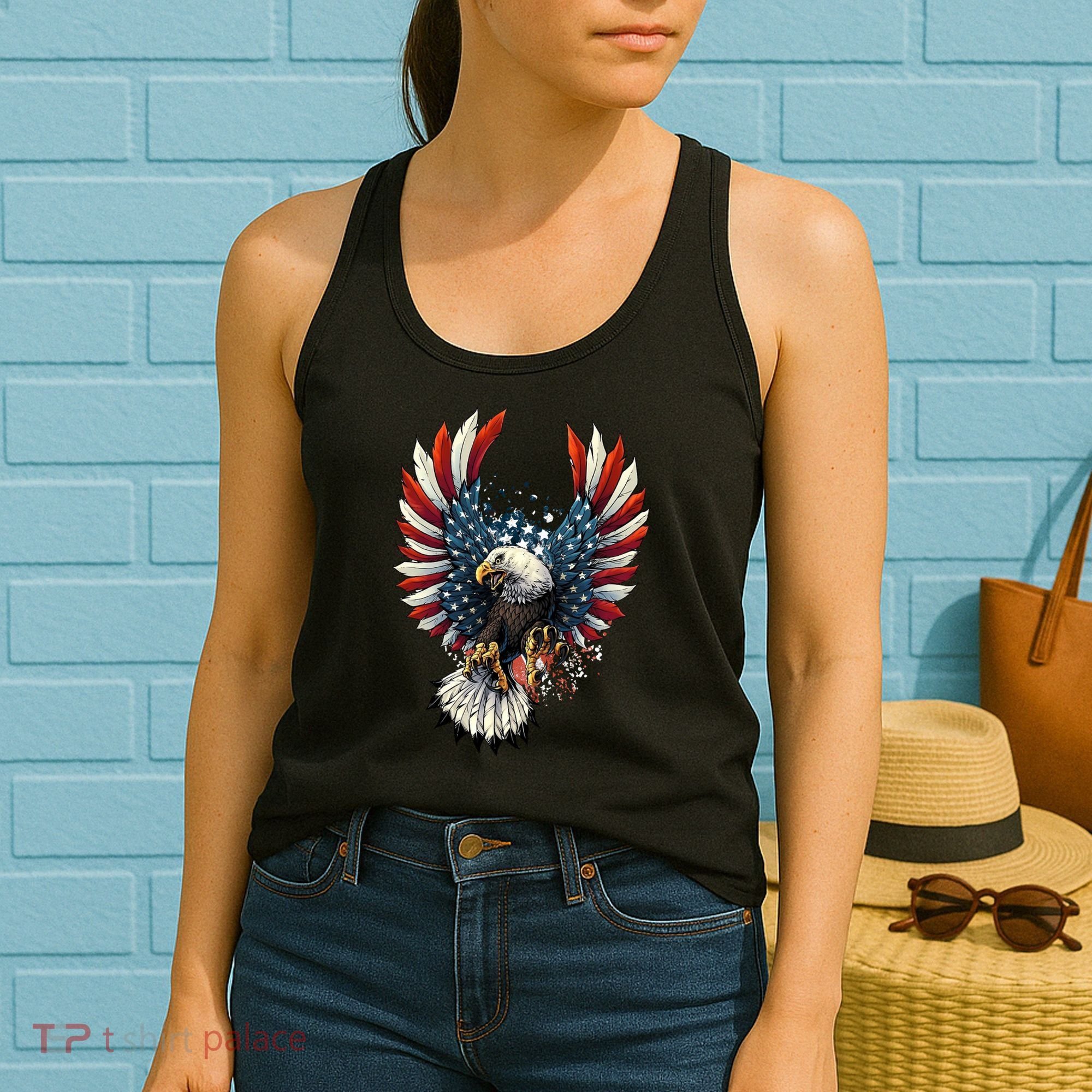 American Flag Bald Eagle 4th Of July USA Patriotic Women's Tank Top