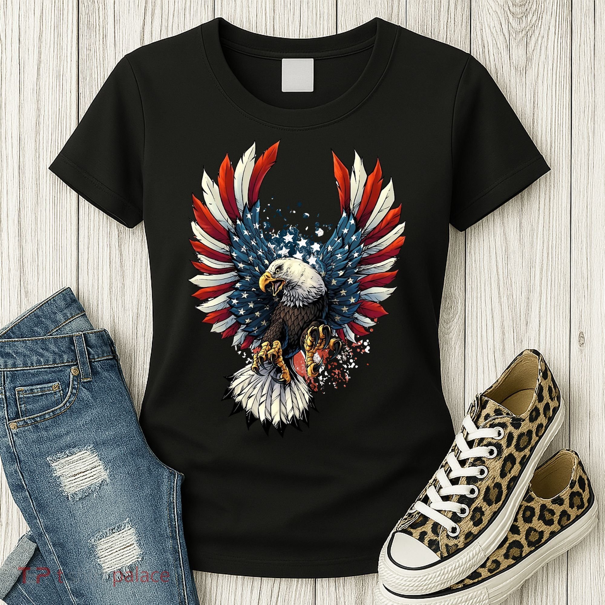 American Flag Bald Eagle 4th Of July USA Patriotic Women's T-Shirt