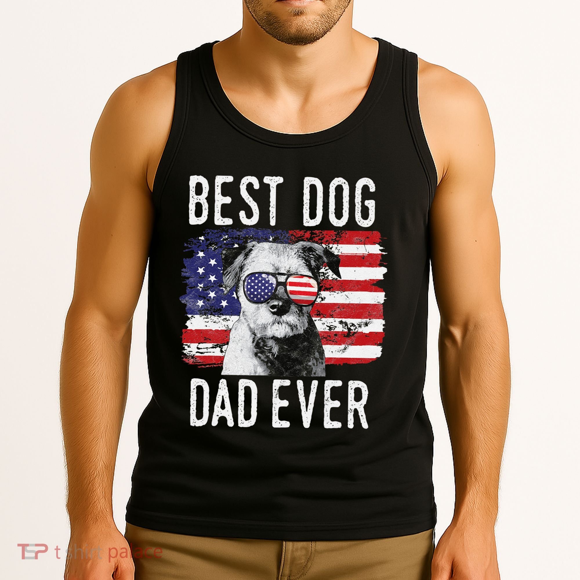 American Flag Best Dog Dad Ever Border Terrier Usa Tank Top