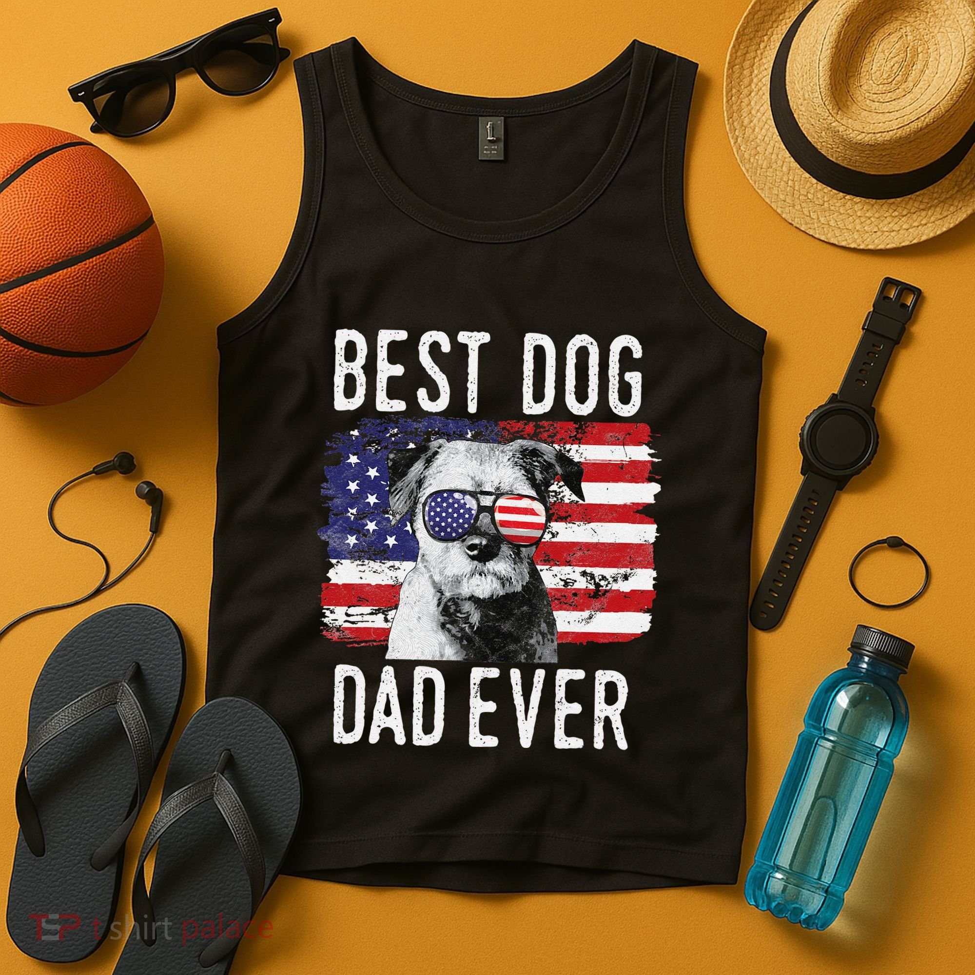 American Flag Best Dog Dad Ever Border Terrier Usa Tank Top