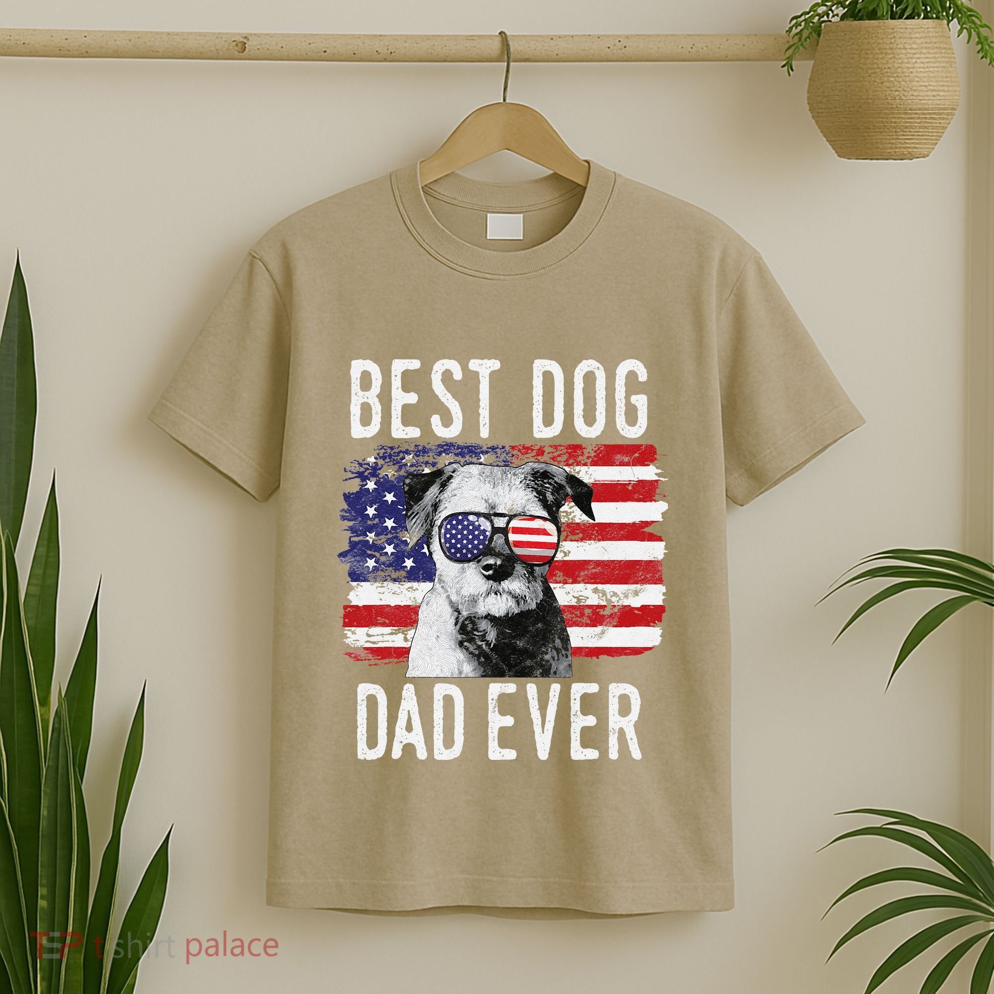 American Flag Best Dog Dad Ever Border Terrier Usa T-Shirt