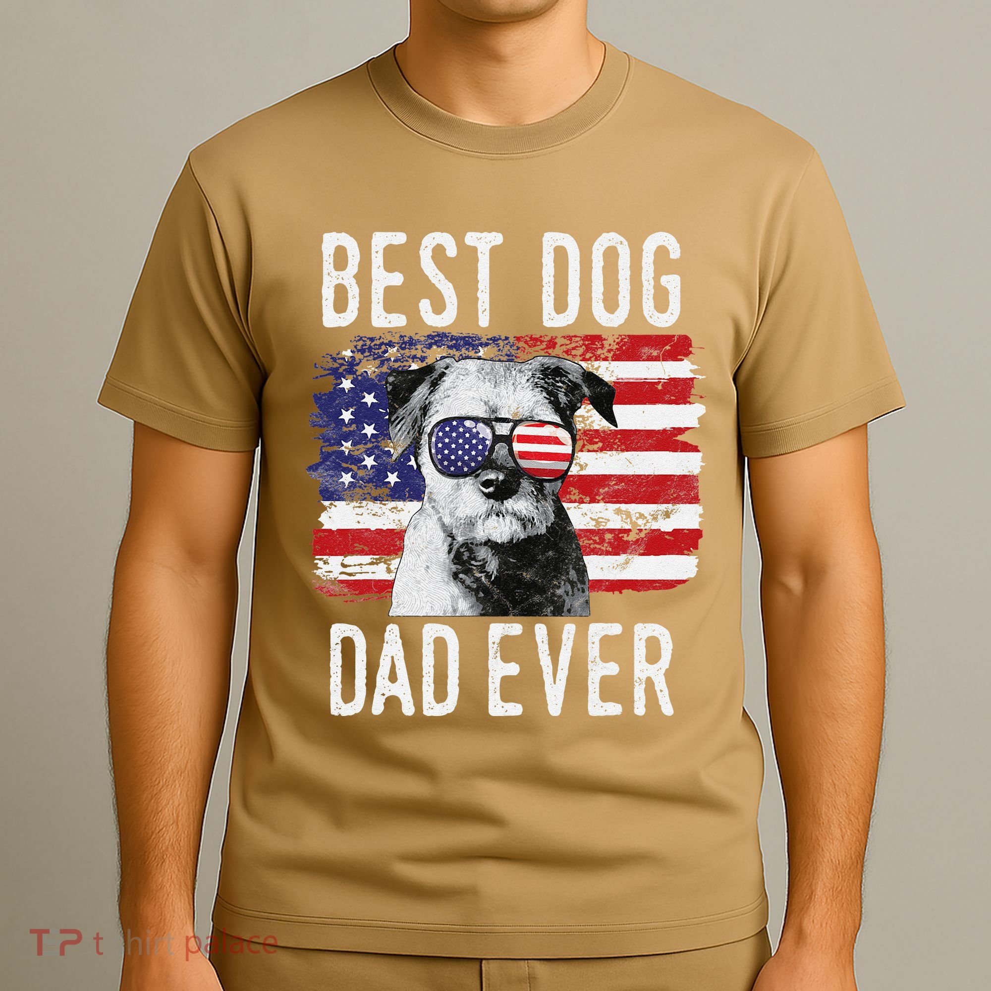 American Flag Best Dog Dad Ever Border Terrier Usa T-Shirt