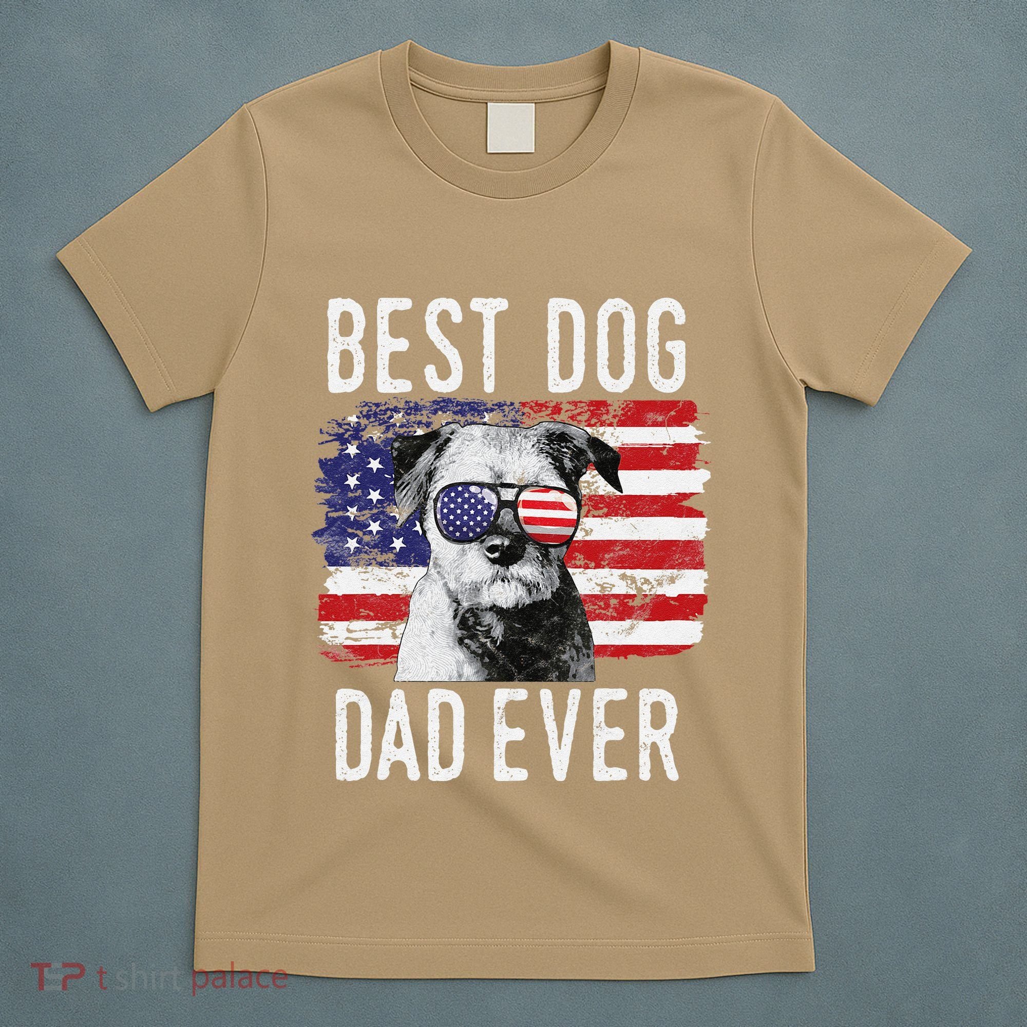 American Flag Best Dog Dad Ever Border Terrier Usa T-Shirt