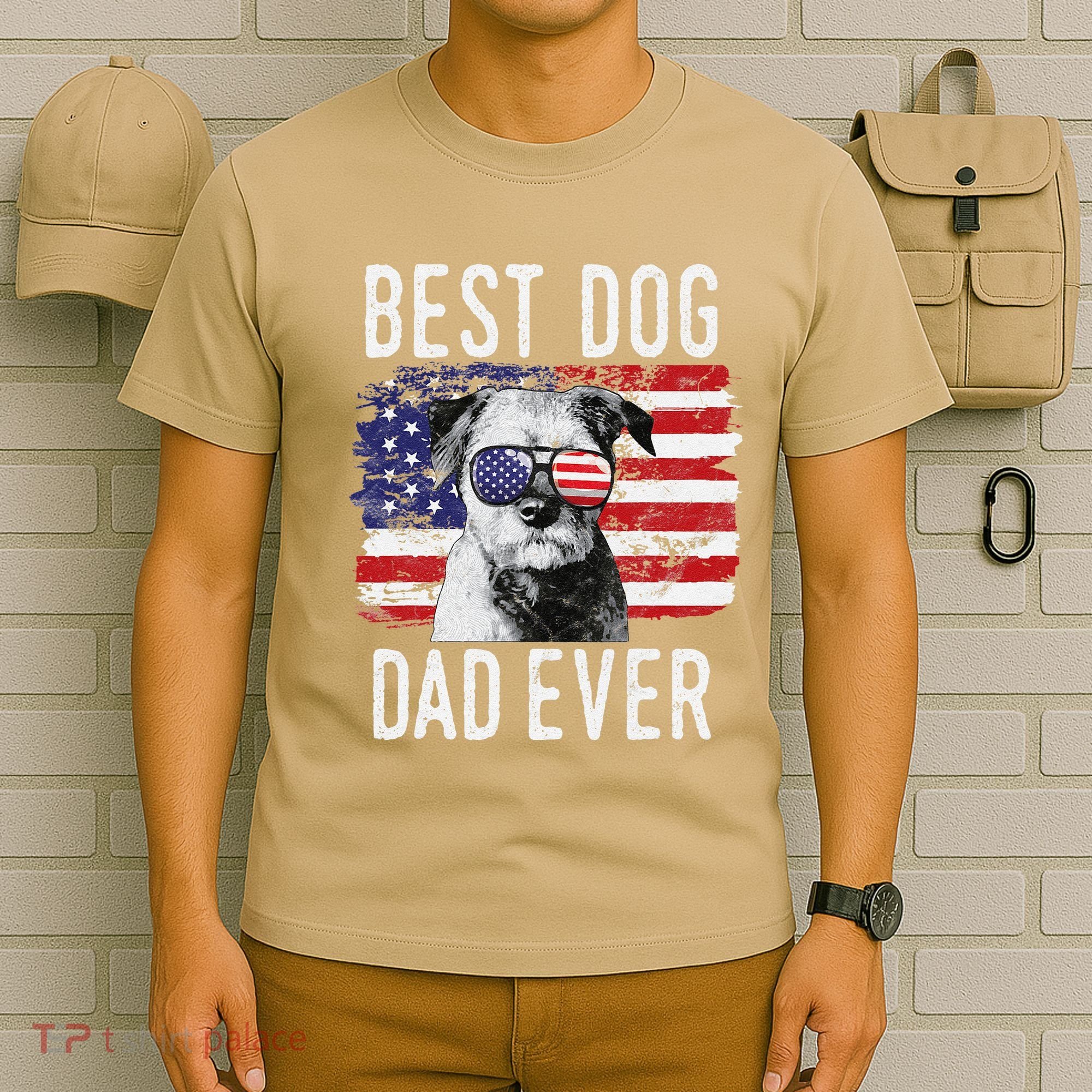 American Flag Best Dog Dad Ever Border Terrier Usa T-Shirt