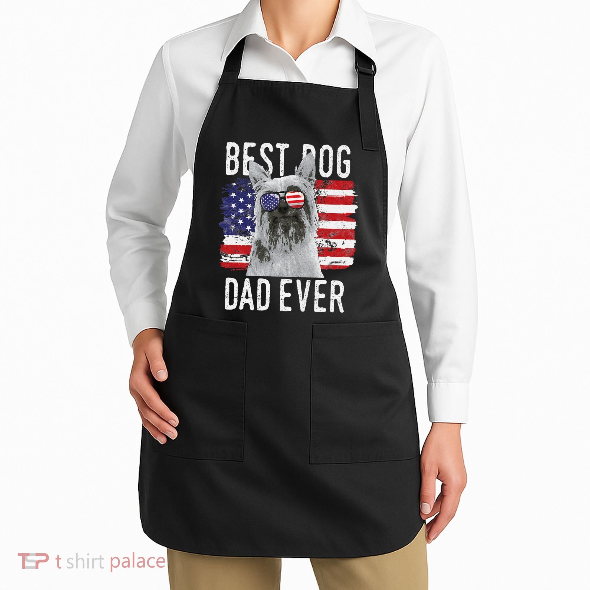 American Flag Best Dog Dad Ever Silky Terriers Usa Apron