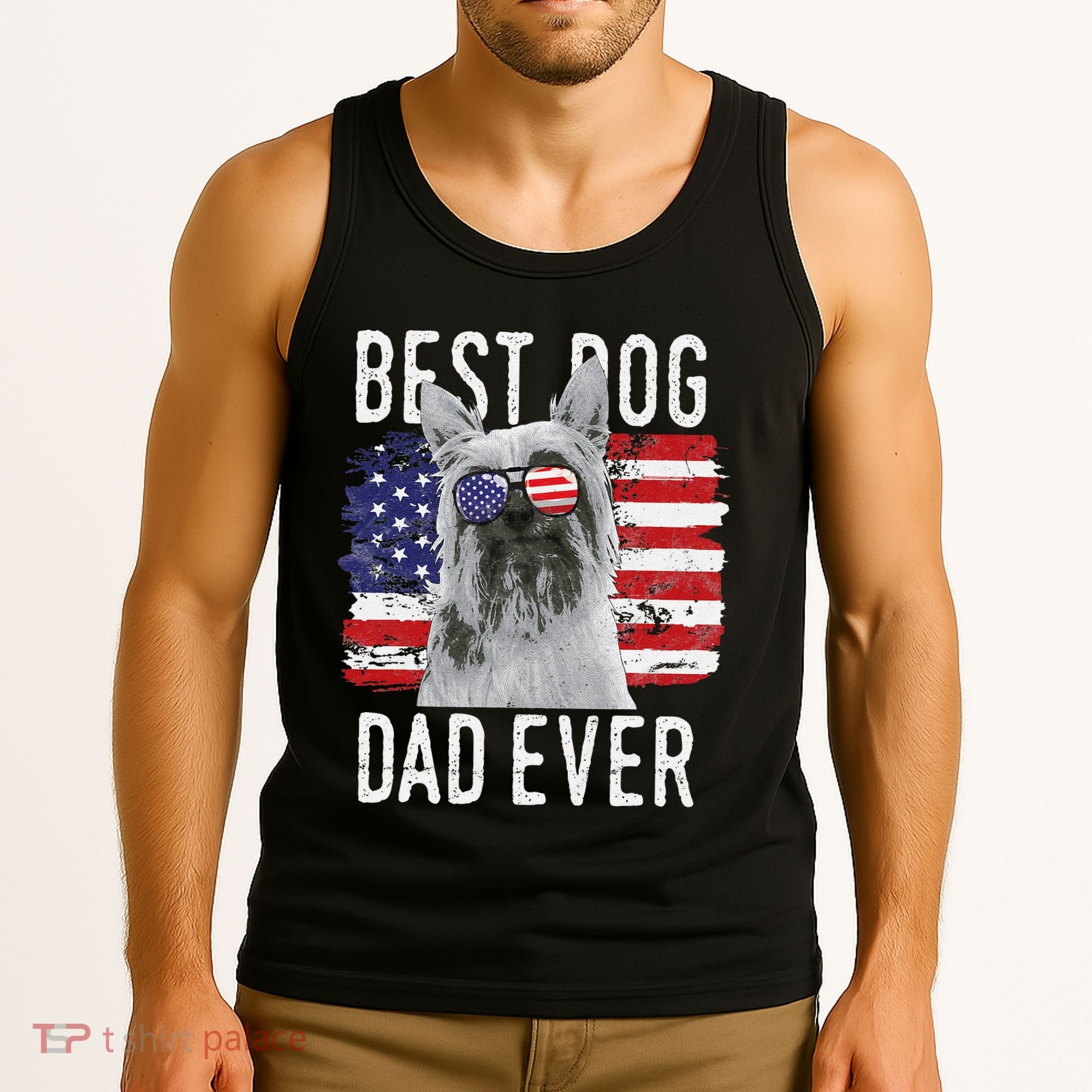 American Flag Best Dog Dad Ever Silky Terriers Usa Tank Top