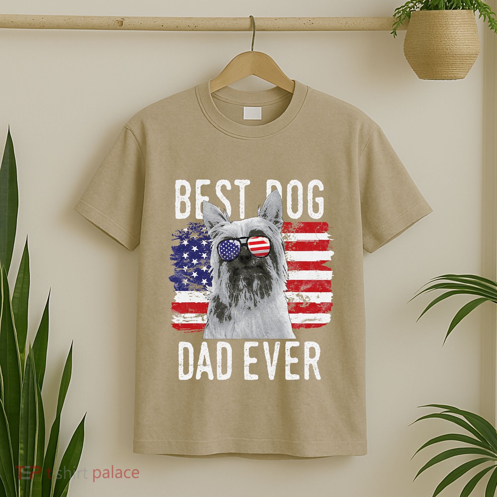 American Flag Best Dog Dad Ever Silky Terriers Usa T-Shirt