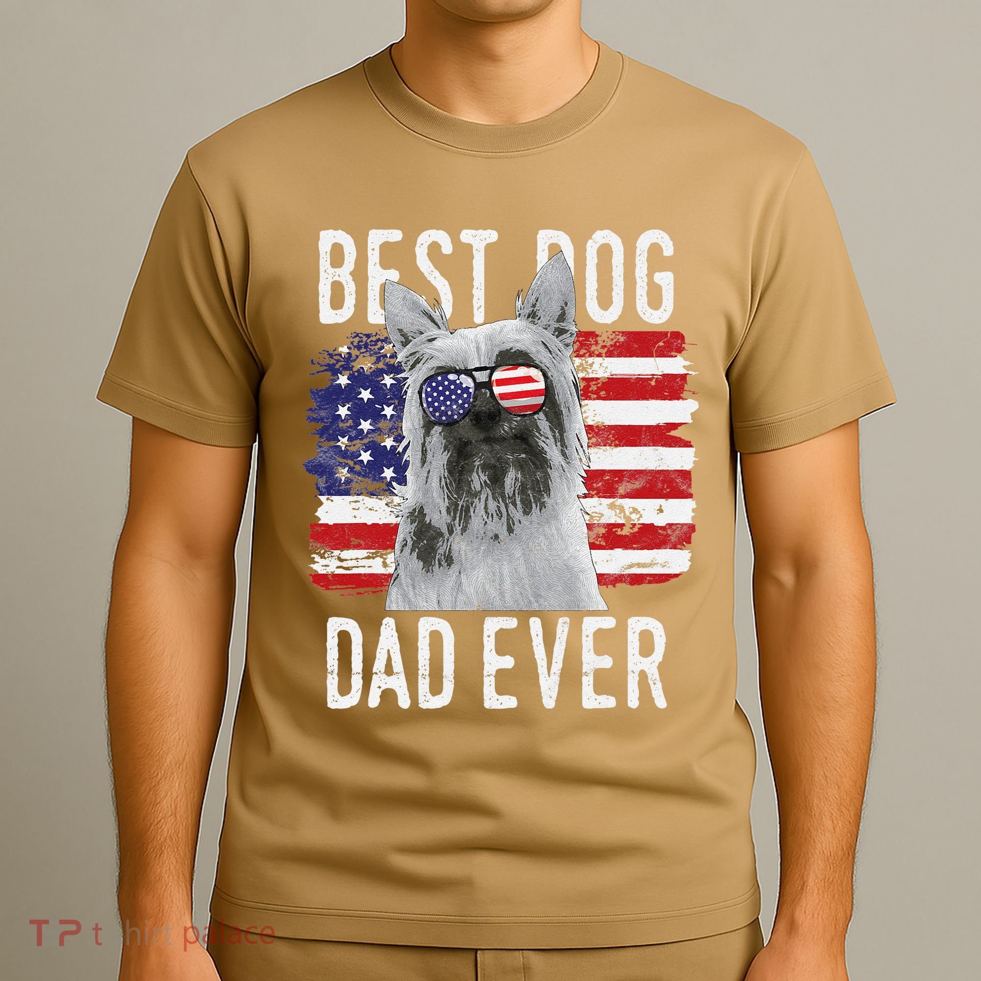 American Flag Best Dog Dad Ever Silky Terriers Usa T-Shirt