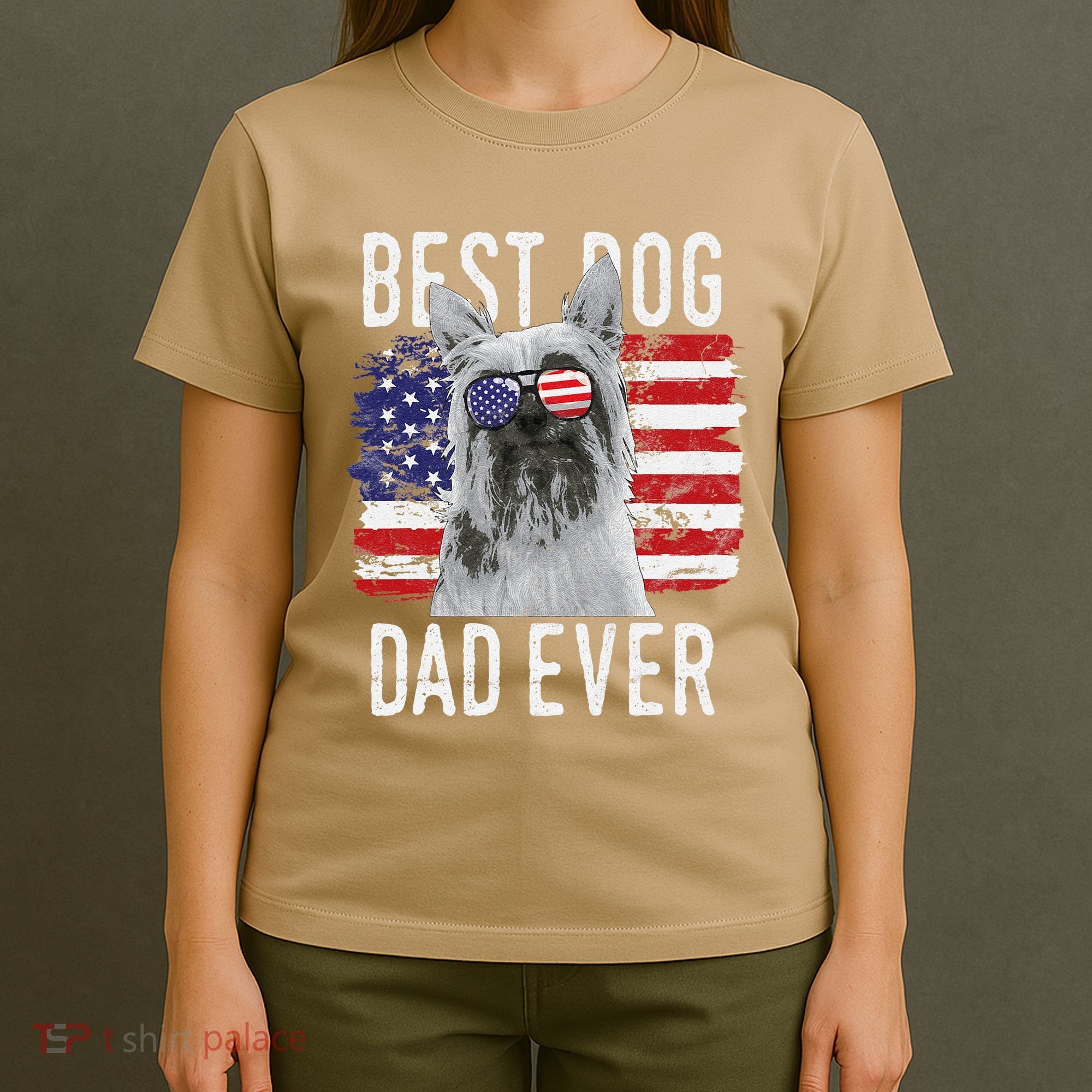 American Flag Best Dog Dad Ever Silky Terriers Usa T-Shirt