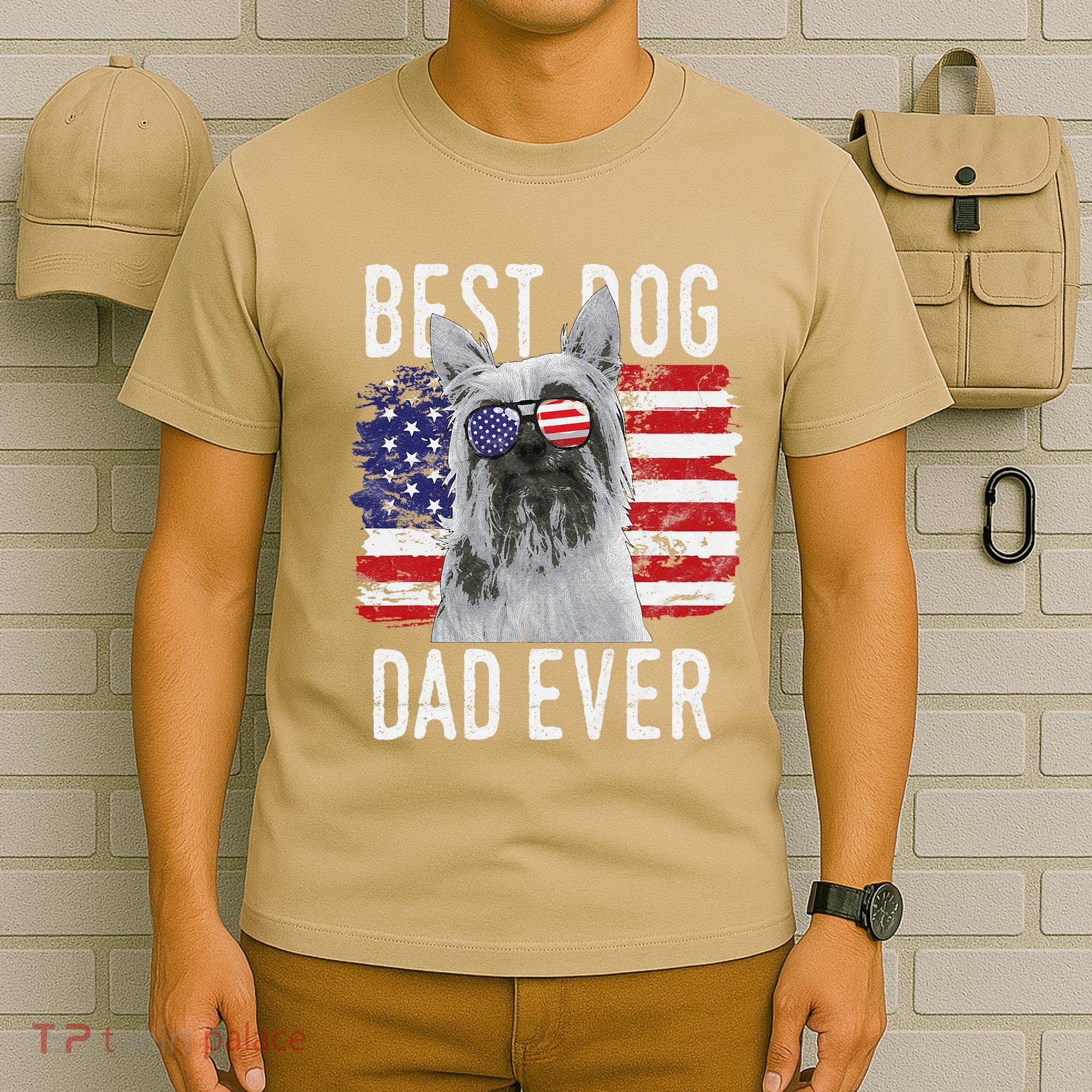 American Flag Best Dog Dad Ever Silky Terriers Usa T-Shirt