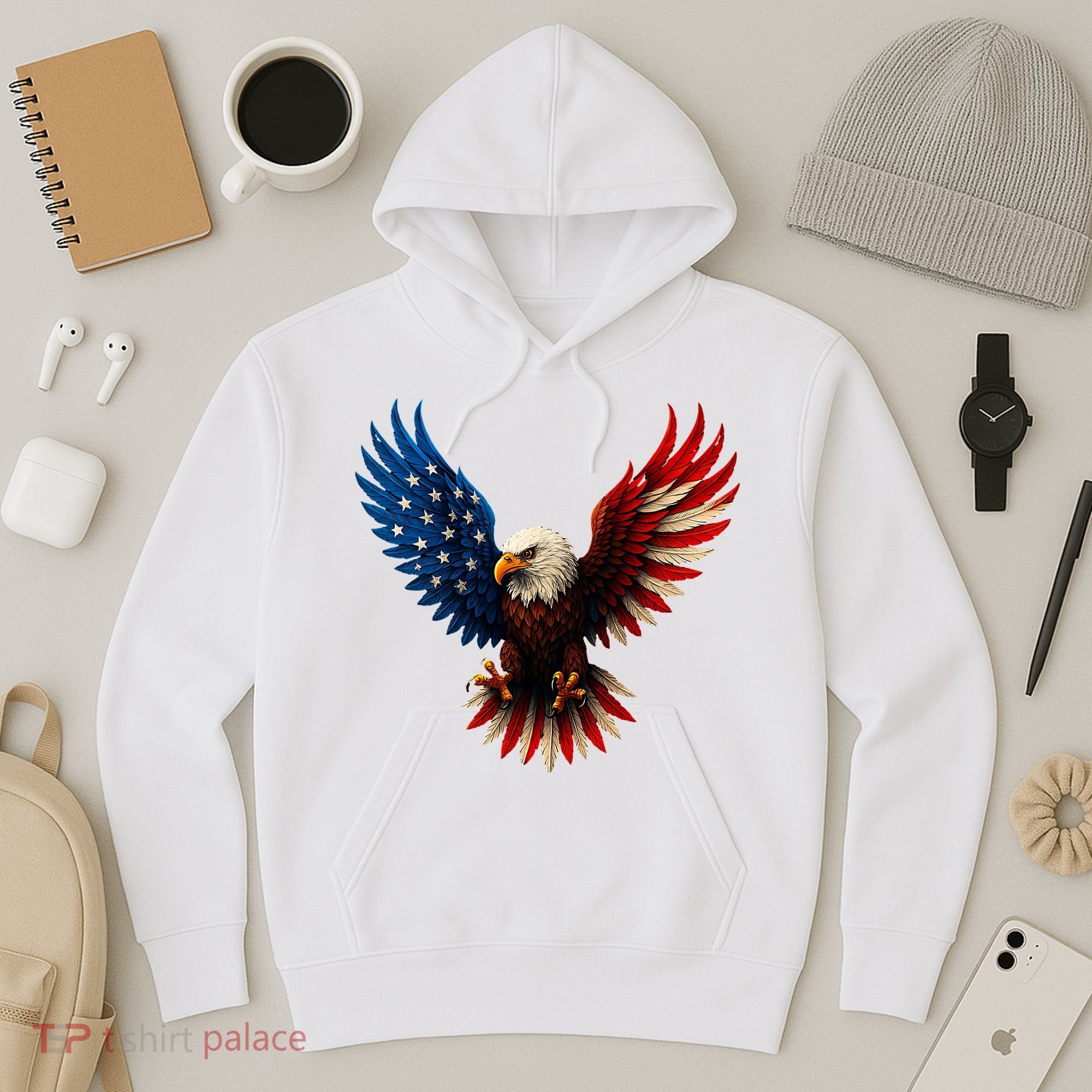 American Flag Bald Eagle Patriotic Eagle 4th Of July USA  Hoodie