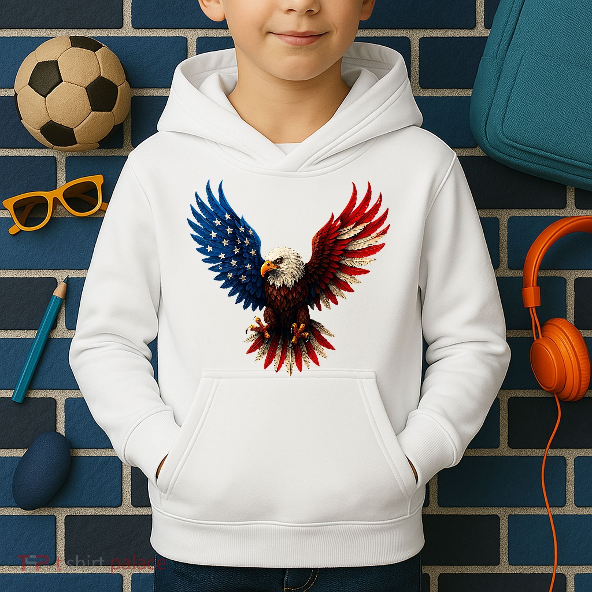 American Flag Bald Eagle Patriotic Eagle 4th Of July USA  Kids Hoodie