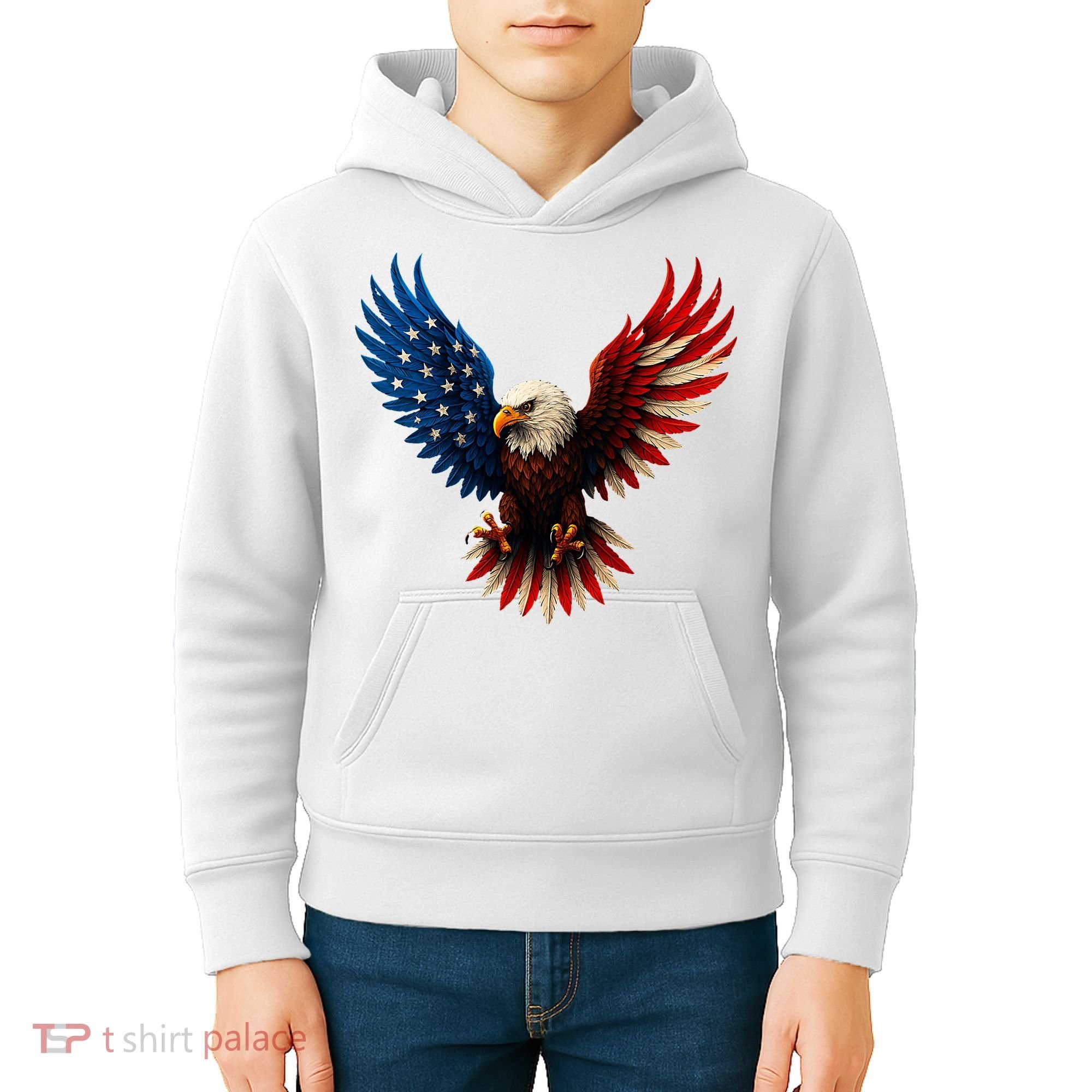 American Flag Bald Eagle Patriotic Eagle 4th Of July USA  Kids Hoodie