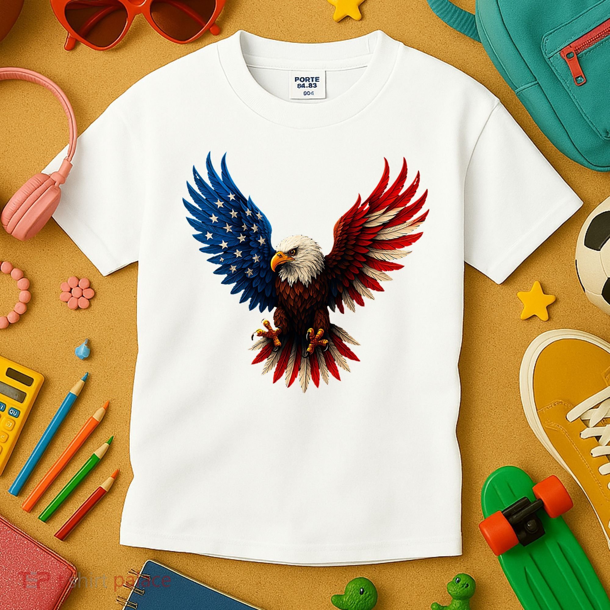 American Flag Bald Eagle Patriotic Eagle 4th Of July USA  Kids T-Shirt