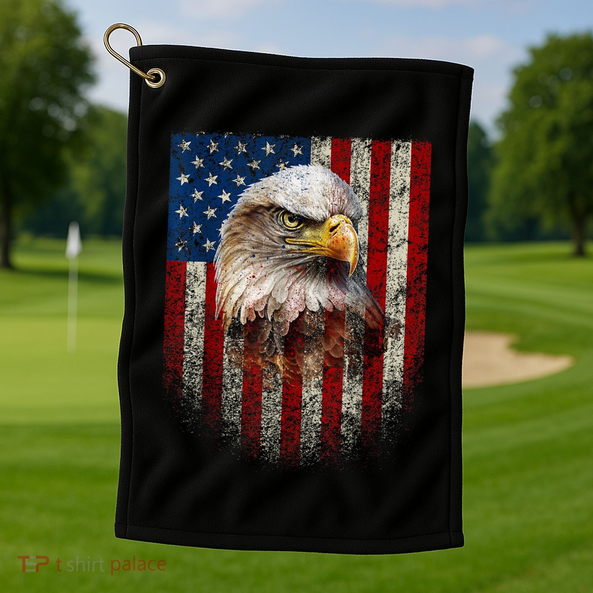 American Flag Bald Eagle Patriotic Red White Blue Golf Towel