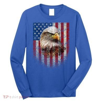 American Flag Bald Eagle Patriotic Red White Blue Long Sleeve Shirt